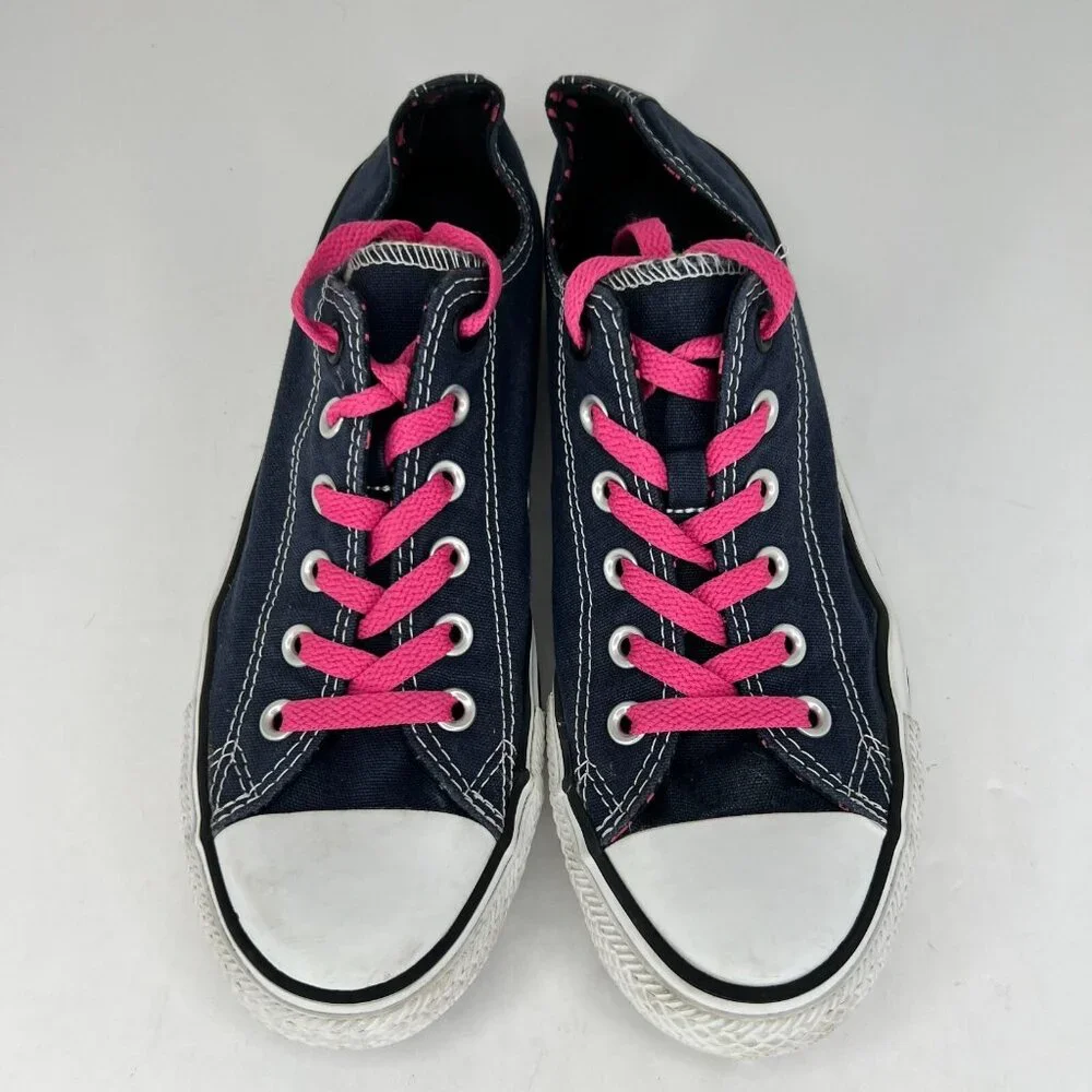 Converse Unisex 136568F Navy Blue Pink Hearts Double Tongue Size 7M 9W Sneakers